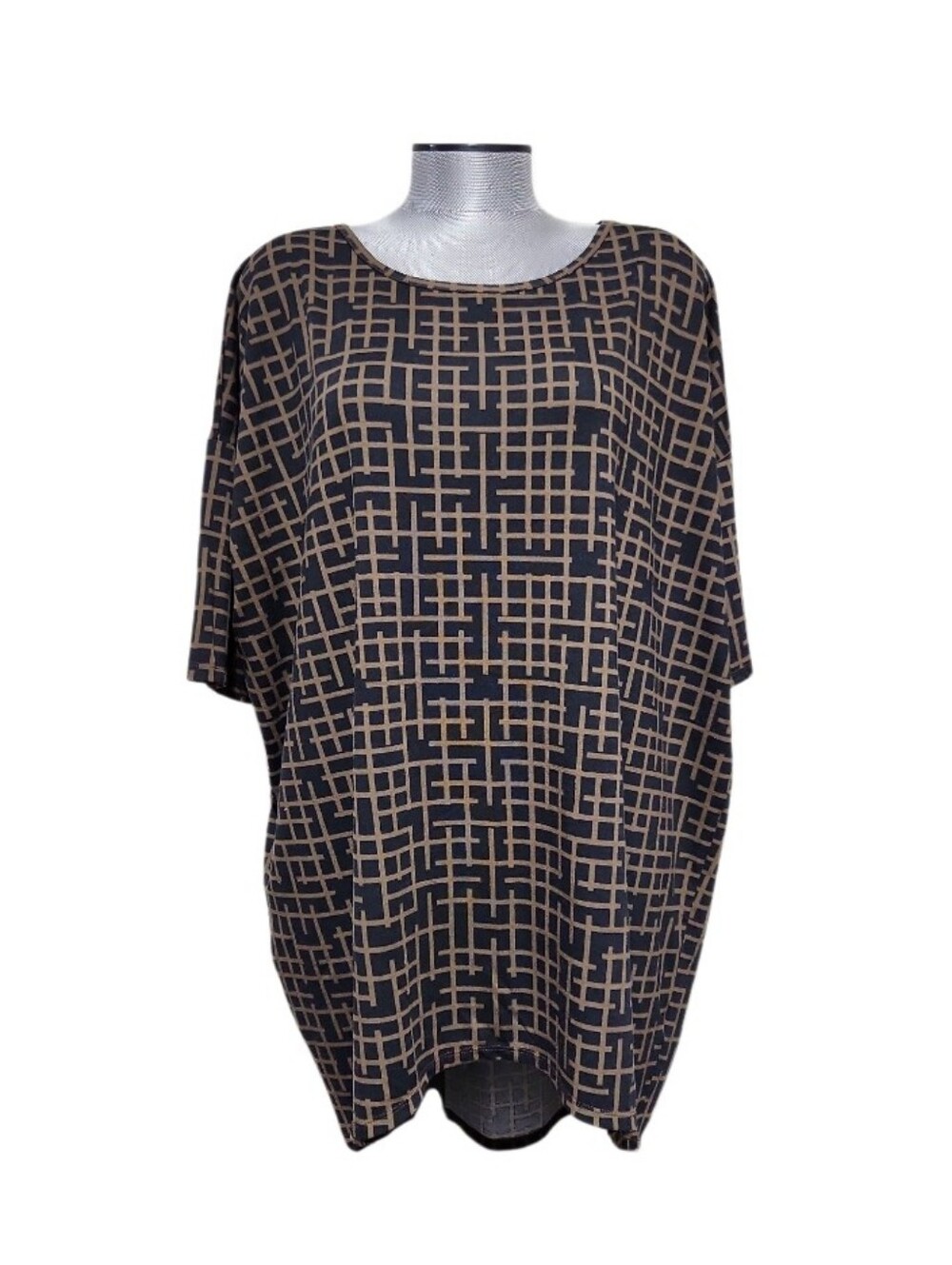 Lularoe Irma Tunic In Black & Brown Bold Geometric Maze-Like Pattern (XL)